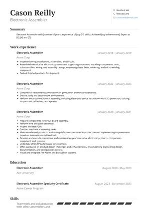 7 Best Electronic Assembler Resume Examples for 2024.